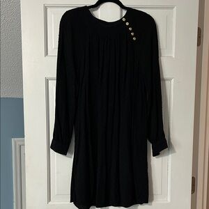 LOFT Black Long Sleeve Dress with Button Accents